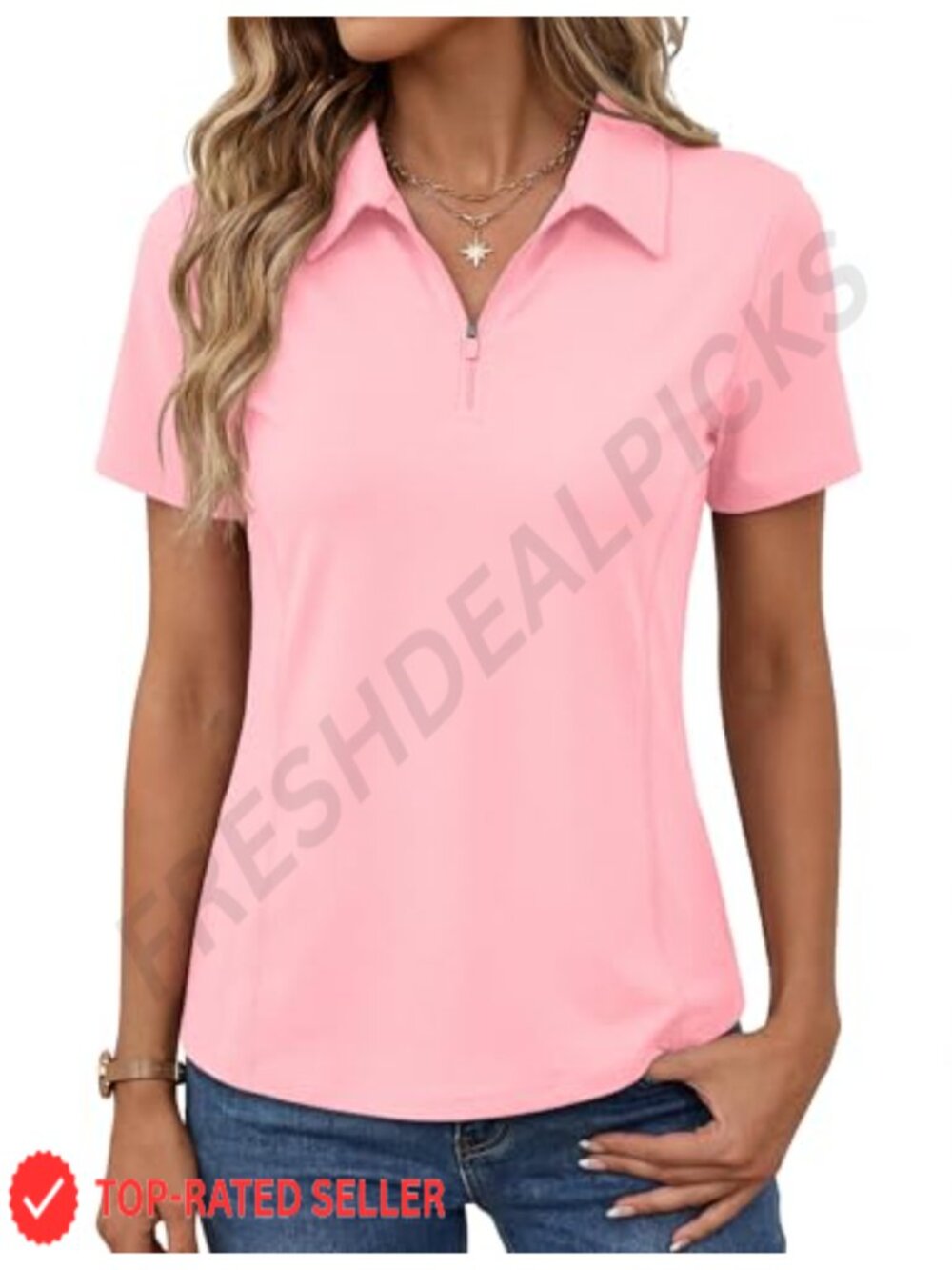 Women's Athletic Polo Shirt Short Sleeve Quarter Zip Golf Tennis Top